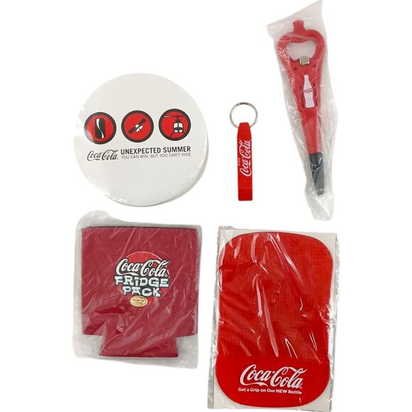 Coca-Cola Collectables Lot ~ Tshirt Grip Pad Fridge Pack Bottle Opener Key Chain - Picture 1 of 16